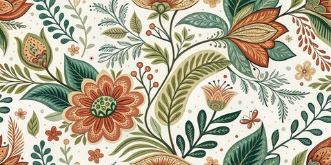 Botanical Home Decor: Hand-Drawn Nature Patterns,  Floral Textile Design,  Nature Inspired Prints,  Wallpaper Design