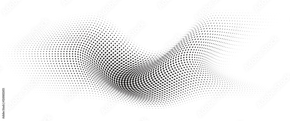 Poster flowing wave dot halftone pattern: curve gradient shape on transparent background. suitable for ai, 