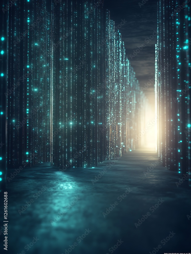 Poster A vibrant image of a quantum-powered data center, featuring glowing lines and futuristic design elements.