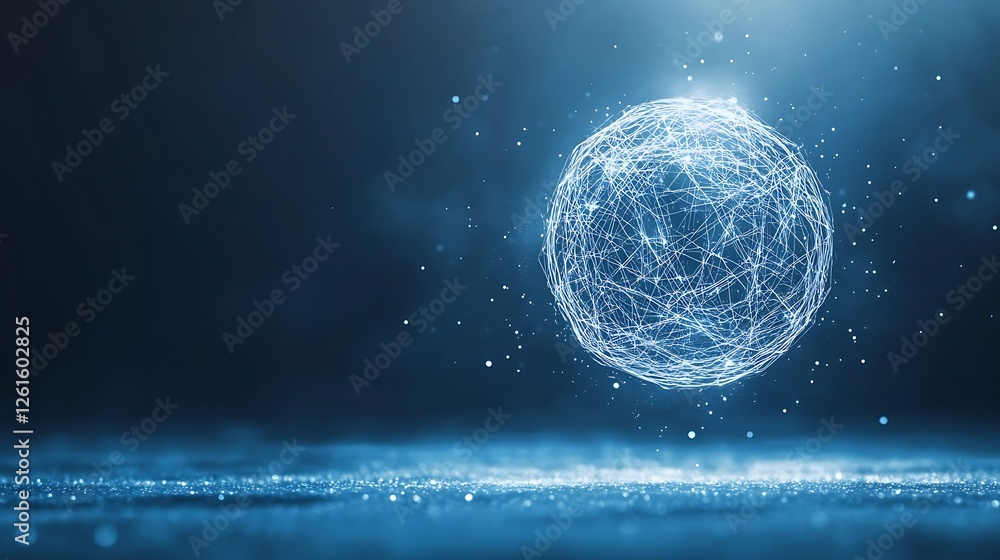 Poster a massive floating data sphere protected by an energy shield, captured in a visually striking image.