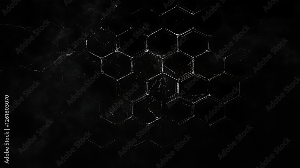Poster dark hexagon texture background with abstract marble veins pattern for science and technology applic