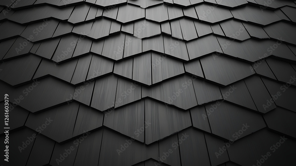 Poster dark hexagon patterned wall tiles interlocking geometric design abstract graphic architectural mater