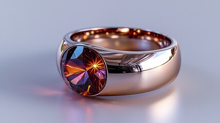 Luxurious Silver Ring with Large Faceted Gemstone on Reflective Surface