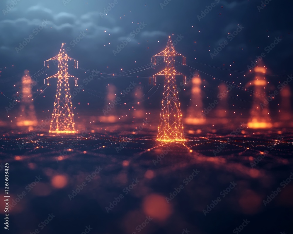 Poster AI-controlled power distribution network concept image featuring advanced technology and infrastructure.