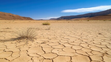 Expansive Arid Landscape with Cracked Soil and Sparse Vegetation