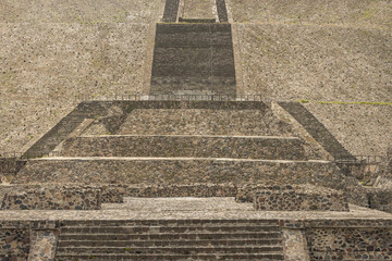 Detail of the stairs of the Great Pyramid of the Sun in the ancient Aztec city of Teotihuacan in Mexico