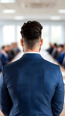Fototapeta premium Confident Professional Businessman in Formal Suit Stands in Office Environment