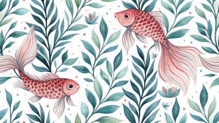 Obraz premium Drone Aerial Watercolor Fish Leaf Pattern Design - High Resolution Photo