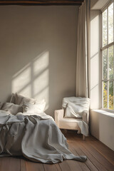 Serene Linen Bedroom: A Minimalist Oasis of Relaxation and Comfort