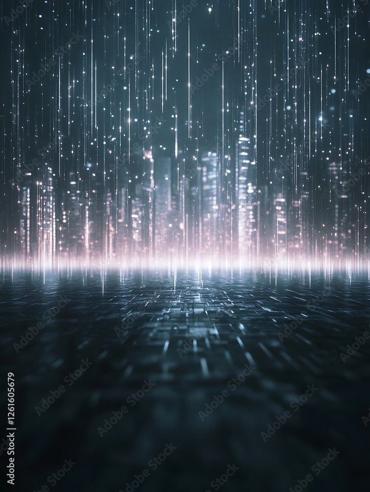 Aufkleber a dynamic 3d holographic cityscape image showcasing modern urban architecture and vibrant visuals.