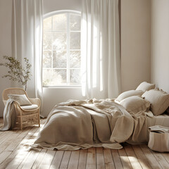 Serene Linen Bedroom: A Minimalist Oasis of Relaxation and Comfort