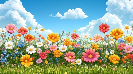 Vibrant vector illustration of a colorful garden with flowers in bloom ideal for spring and nature designs