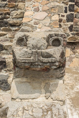 End of an Aztec staircase with the head of Tlaloc