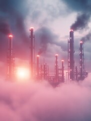 Obraz premium High-tech oil refinery and clean energy plant showcasing modern technology and sustainable practices.