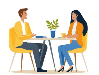 Two business professionals having a discussion in office setting