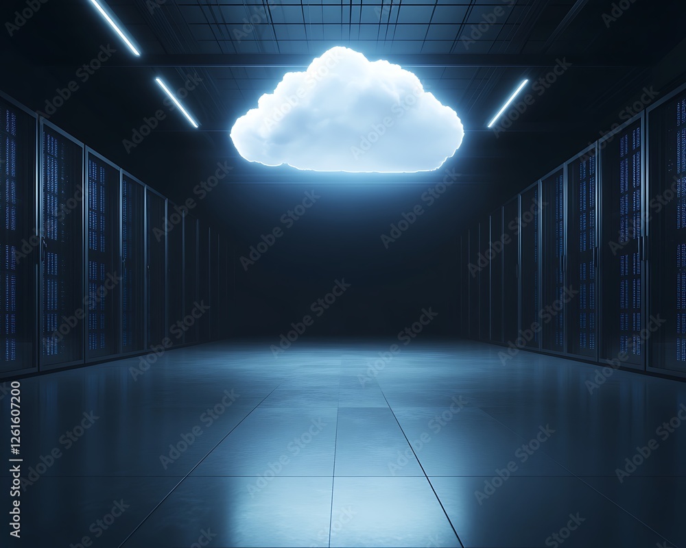 Poster A high-tech, futuristic data center featuring glowing elements and advanced technology.