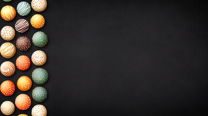 Decorative Ball Arrangement on Dark Background, Artistic Presentation, Festive Ornaments Design