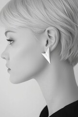Fototapeta premium Stylish Woman with Modern Geometric Silver Earrings