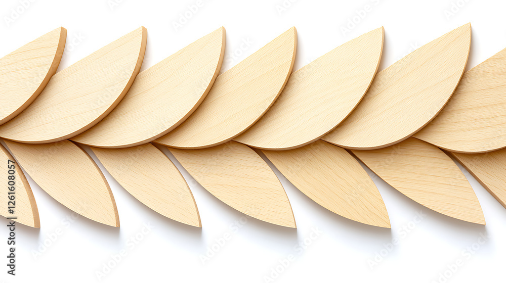 Poster decorative wooden pattern elements arranged in overlapping rows on white background for design proje