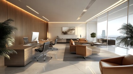 creative business office with open layout and ergonomic desks