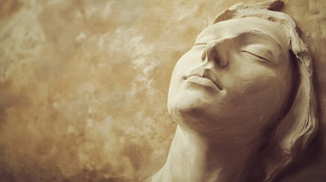 Ancient sculpted head emerging from clay, symbolizing humanity's earliest artistic expression.