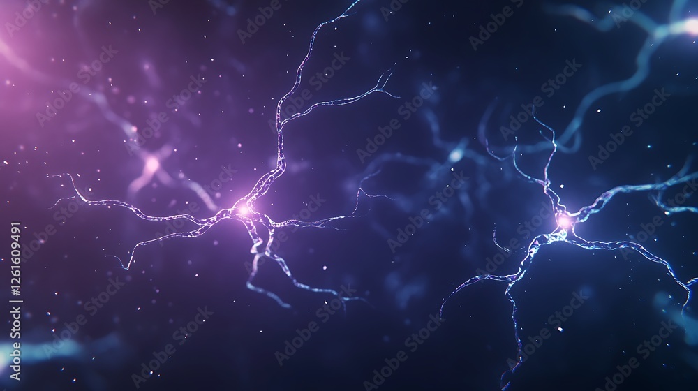 Poster a vibrant ai neural network illustration in deep blue and neon colors, perfect for tech and digital 