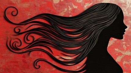 Elegant Silhouette of a Woman with Flowing Hair, Paper Art