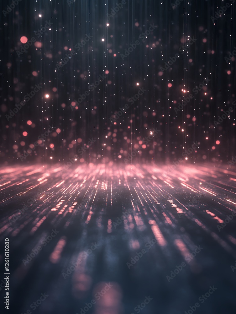 Poster a vibrant futuristic stock exchange floor illuminated with glowing elements.