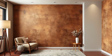 A modern home wallpaper design featuring intense dramatic lighting, natural earth tones of browns and beiges, muted colors, high contrast to create tension, in a high-resolution image