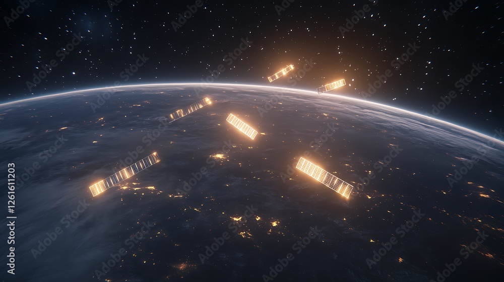 Aufkleber futuristic satellite network concept in earth's orbit, showcasing advanced technology and space inno