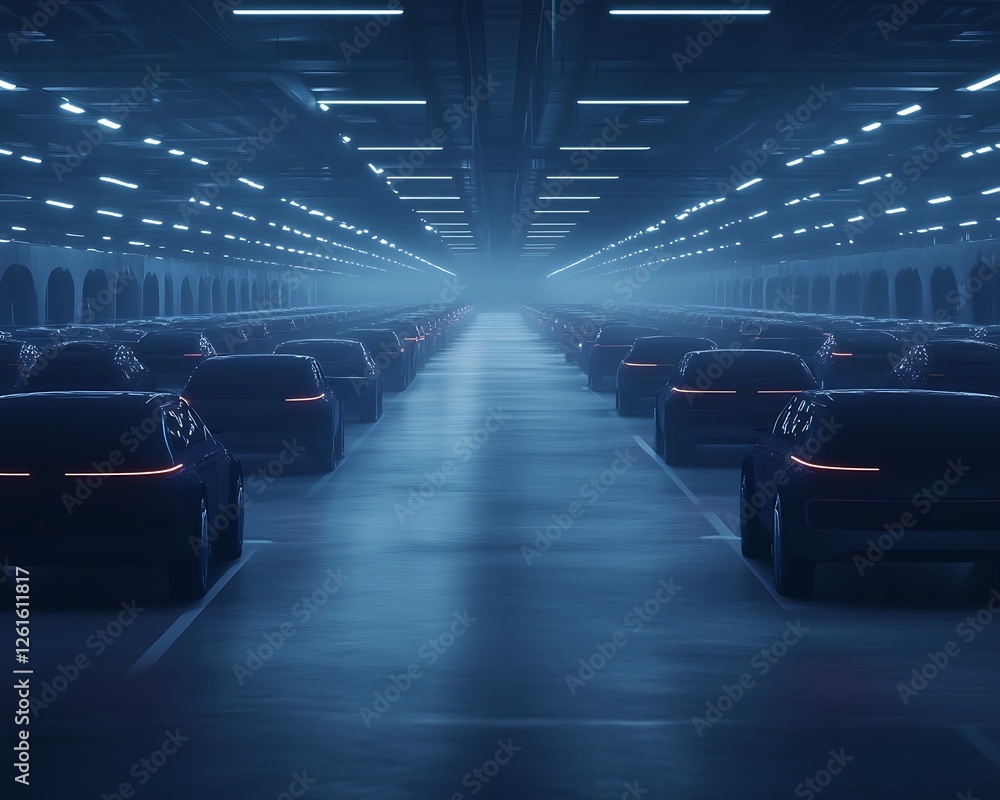 Poster futuristic autonomous parking hub concept image showcasing advanced technology in urban design.