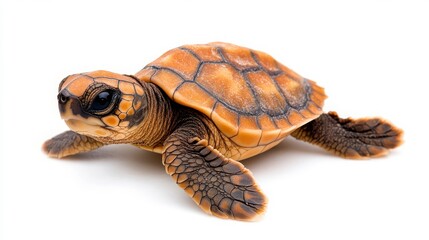 Obraz premium Baby Sea Turtle Crawling on White Background with Shell Patterns