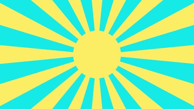 Rising sun stop motion &ndash; flickering light blue and yellow rays in a vibrant celebration. Ideal for festive backgrounds, Japanese-themed animations, retro-style motion graphics, cultural celebrations.