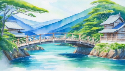 Obraz premium Discover Tsurunomai Bridge in Aomori, a stunning pedestrian bridge offering breathtaking panoramic views of the surrounding landscape and the Tsugaru Strait.