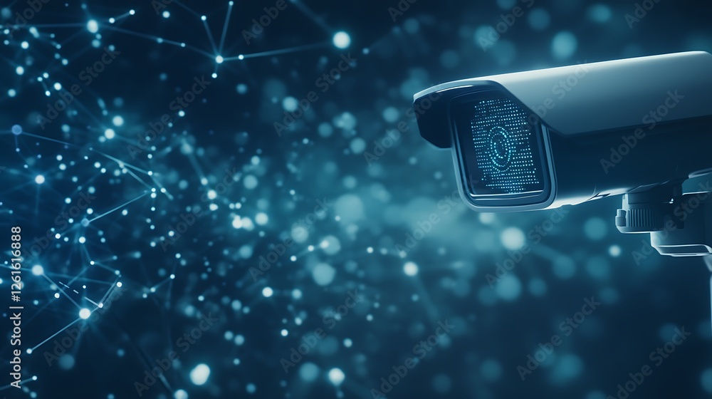 Poster a futuristic ai-powered surveillance system designed for modern security applications.