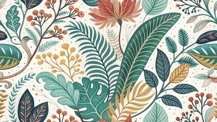 Organic Seamless Pattern, Nature Inspired Texture, Botanical Background, Repeating Design,  Floral Print,  Green Leaf Pattern,  Abstract Nature, Eco Friendly Texture