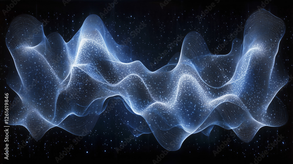 Aufkleber mesmerizing digital wave of light particles flows against starry background, creating futuristic and