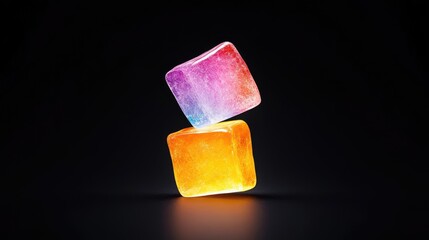Colorful ice cubes stacked on a dark background, showcasing vibrant hues for creative projects