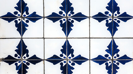 Detailed Blue and White Tile Floral Motif Pattern Wall Traditional Decoration Artistic Style