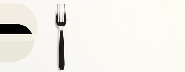 Minimalist Design of Fork Against Bright Background with Plate