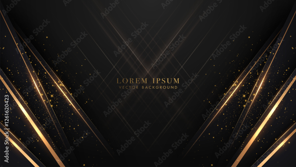 Poster luxurious abstract background with black gradient, dynamic diagonal gold lines