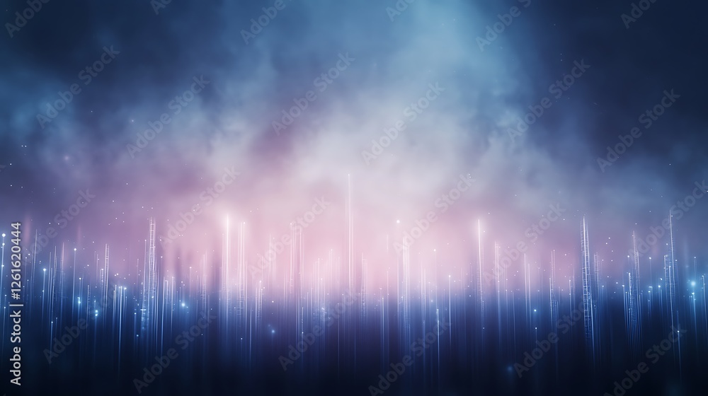Poster a futuristic cybernetic landscape featuring large transparent structures in a visually striking comp