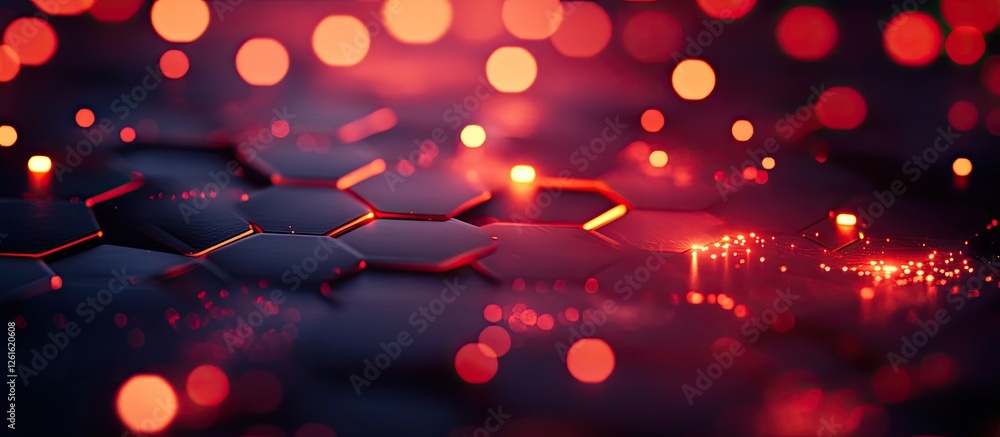 Poster Abstract Hexagonal Pattern with Red Bokeh Background