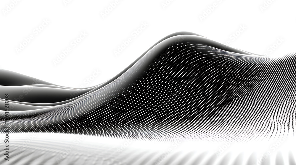 Poster digital landscape with flowing white lines and soft gray shades creating a futuristic environment