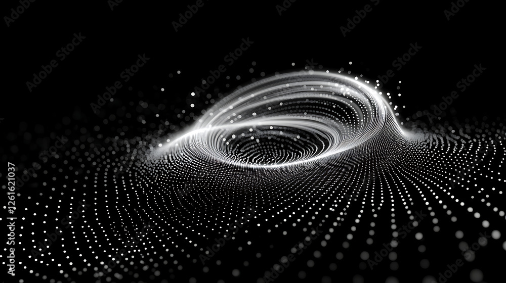 Poster digital vortex a swirling abyss of connected dots in abstract black background space illusion