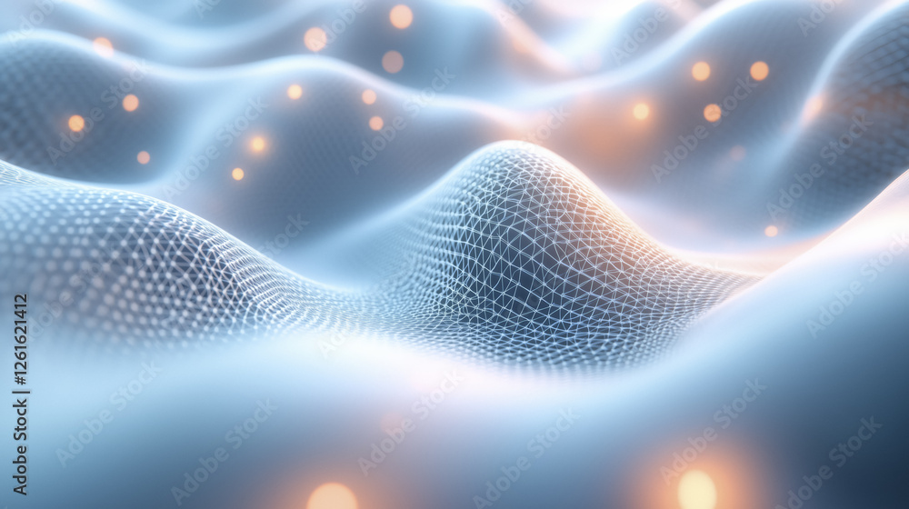 Poster digital landscape with glowing nodes and network of interconnected lines creates futuristic and abst