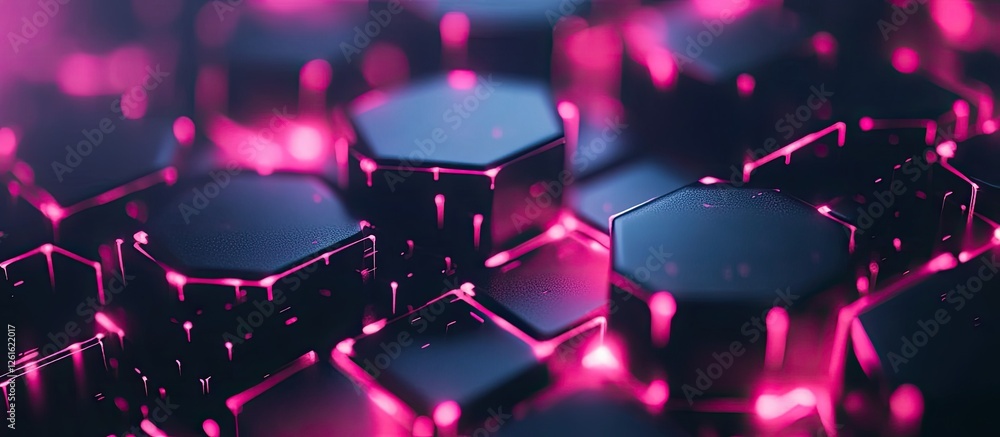Aufkleber futuristic hexagonal grid with neon glow