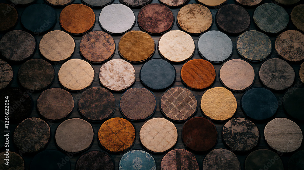 Poster diverse circle textures abstract assemblage of varying materials and colors in a patterned arrangeme