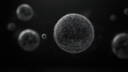 Abstract representation of cells in motion against a dark background, illustrating biological processes