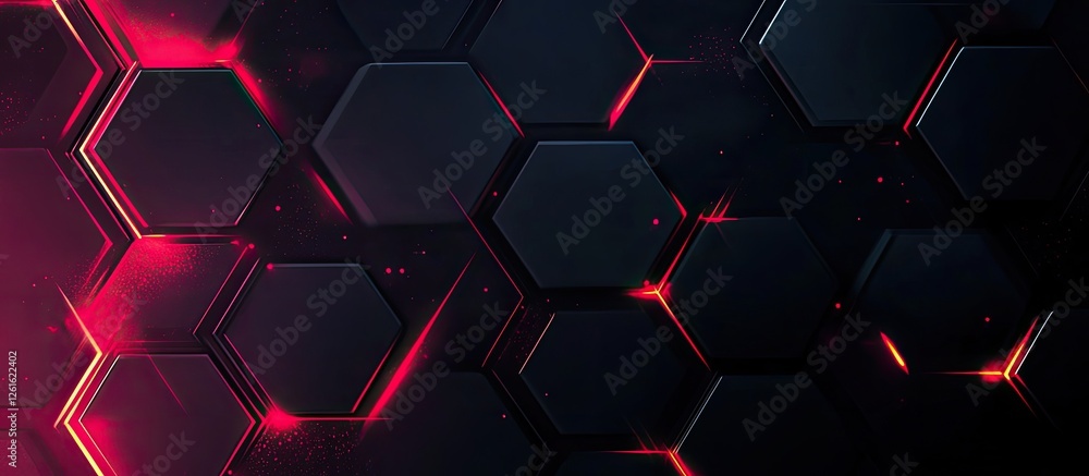 Poster hexagon grid with red luminous lines